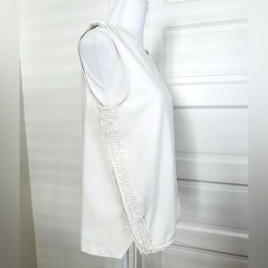 NWOT Ann Taylor Ivory Crochet Fringe Trim Sleeveless Cotton Tank Top, Medium